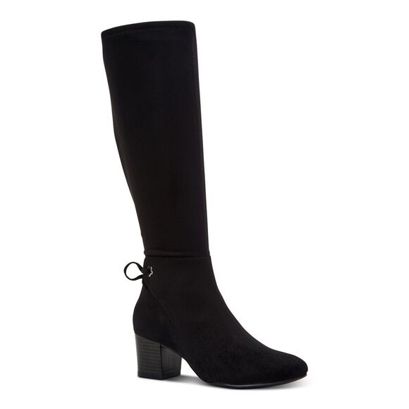CHARTER CLUB Shoes - CHARTER CLUB Womens Black Flower Grommets Stretch Zip-Up Heeled Boots 8.5
